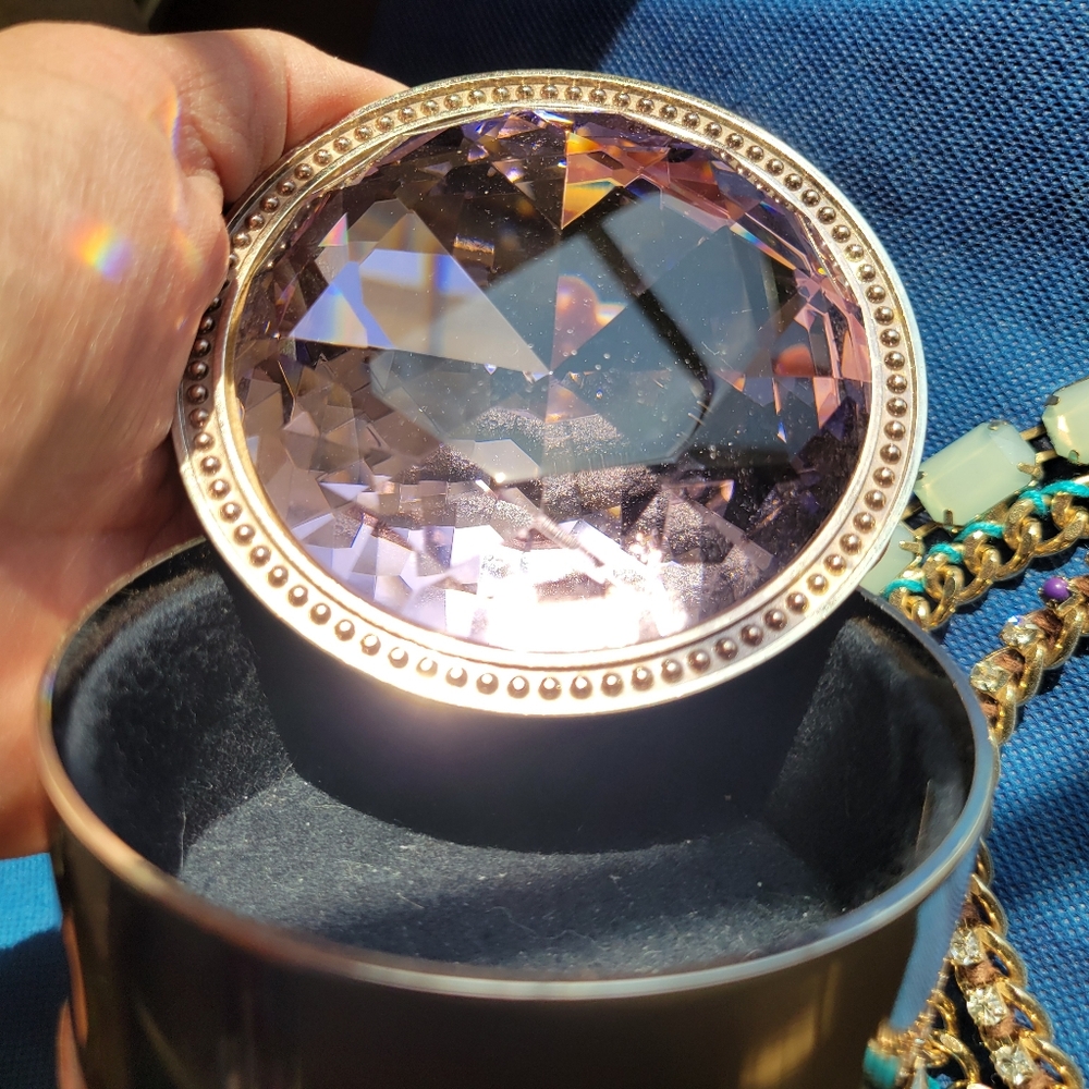 Pink Rhinestone Lidded Silver Safekeeper Jewelry Box  Pretty ~ GUC  Lori Greiner - Picture 4 of 16
